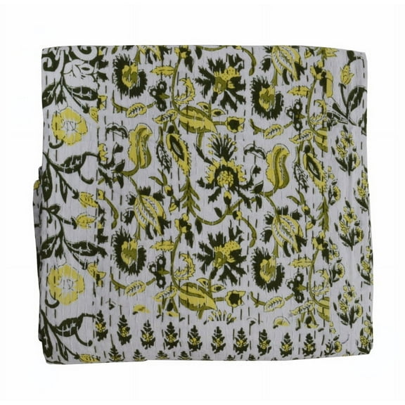 Indian Patchwork Handmade Pure Cotton Kantha Quilt Bedspread Bedding Throw Blanket Boho Single Size