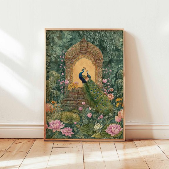 Indian Peacock Heritage Poster, Unframed Paper Poster 8x10in