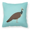 thumbnail image 1 of Indian Peahen Peafowl Blue Check Fabric Decorative Pillow, 1 of 2