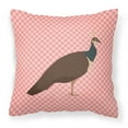 thumbnail image 1 of Indian Peahen Peafowl Pink Check Fabric Decorative Pillow, 1 of 2