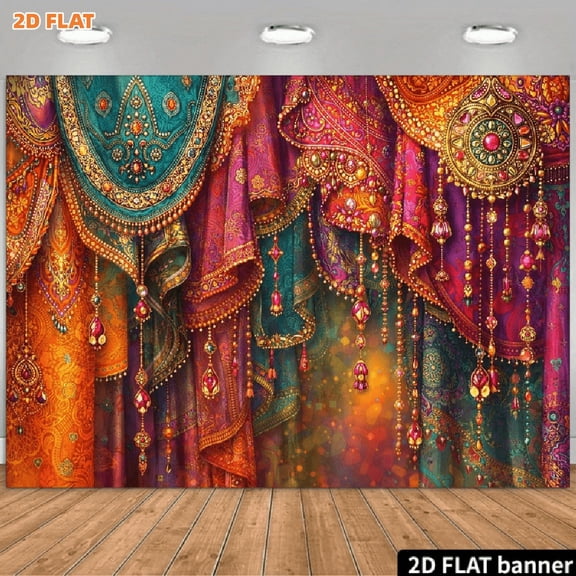 Indian Pooja Backdrop Indian Religious Traditional Festival Luxurious Purple Green Diamond Curtain Background for Diwali Puja Ganpati Pooja Mehndi Wedding Party Decorations Banner