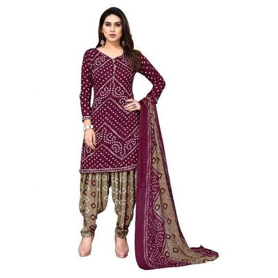 Indian Punjabi Style Crepe Patiala Salwar Suit With Dupatta For Women Ready To wear