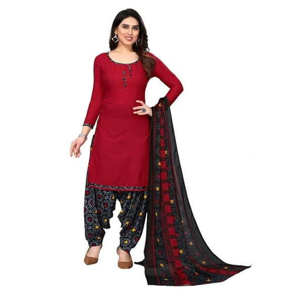Indian Punjabi Style Crepe Patiala Salwar Suit With Dupatta For Women Ready To wear