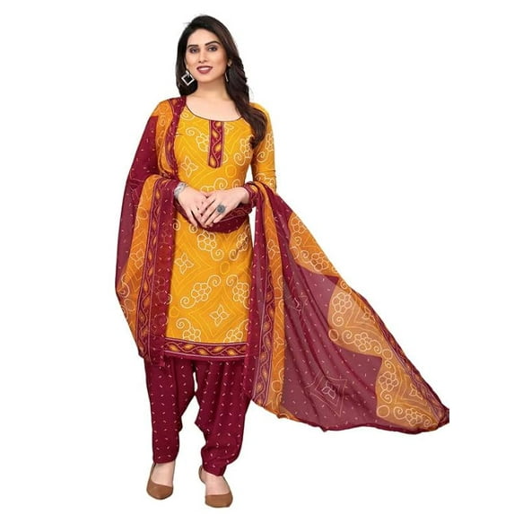 Indian Punjabi Style Crepe Patiala Salwar Suit With Dupatta For Women Ready To wear