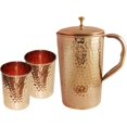thumbnail image 1 of Indian Pure Copper Hammered Jug with 2&nbsp;Tumbler Glass Set for Ayurvedic Healing, 1 of 1