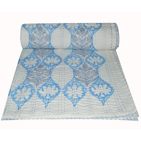 Indian Queen Kantha Quilt Hand Block Print Kantha Throw Quilt Kantha Bedspread Double Size Quilt Boho Quilt Blanket Bedding Throw