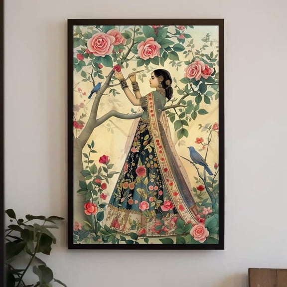 Indian Queen Mughal Garden Cultural Decor Bedroom Living Room Wall Art, Unframed Canvas 8x10in