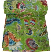 Indian Queen Size Hand Block Floral Print Quilt Cotton Kantha Quilts Handmade Quilt Kantha Throw Kantha Blanket Bedspread Throw Quilt Cotton Bedspread
