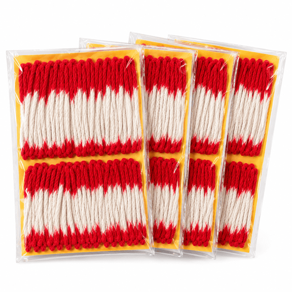 Indian Red Long Cotton Wicks for Puja, Pack of 4, Approx. 60 Cotton Wicks per Pack, 6g Each Pack