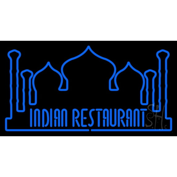 Indian Restaurant With Taj Mahal Logo LED Neon Sign 20 x 37 - inches, Black Square Cut Acrylic Backing, with Dimmer - Bright and Premium built indoor LED Neon Sign for restaurant decor.