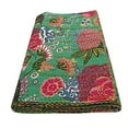 thumbnail image 1 of Indian Reversible Kantha Quilt for Living Dorm Room Bed Cover Handmade Stitched Pure Cotton Green Fruit Print Bedspread Kantha Quilt 60X90 inch., 1 of 3