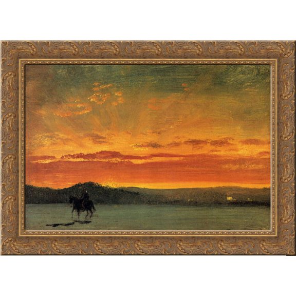 Indian Rider at Sunset 24x20 Gold Ornate Wood Framed Canvas Art by Bierstadt, Albert