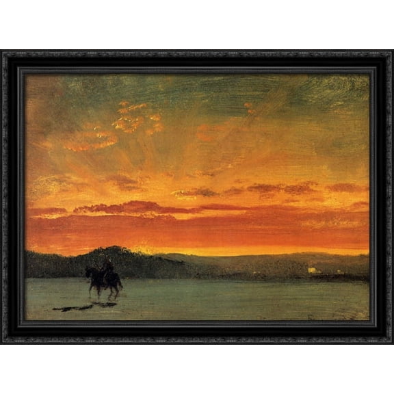 Indian Rider at Sunset 38x28 Large Black Ornate Wood Framed Canvas Art by Albert Bierstadt