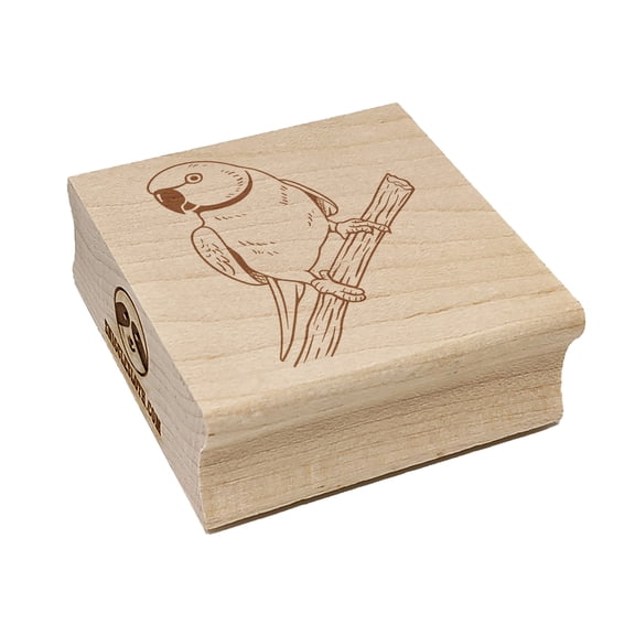 Indian Ring-Necked Parakeet Rose-Ringed Bird Parrot Square Rubber Stamp Stamping Scrapbooking Crafting - Large 2.75in