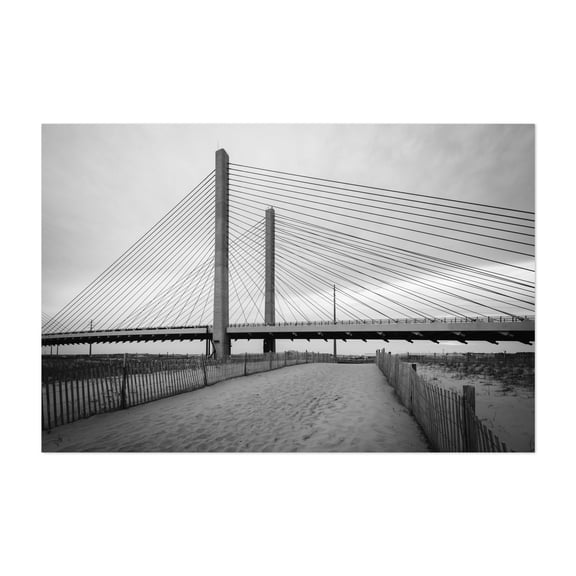 Indian River Bridge, Bethany B&W - Bethany Beach Delaware Photography Bridge Black and White Architecture Coastal Beach Minimalist Landscape Unframed Wall Art Print 4 x 6 inches