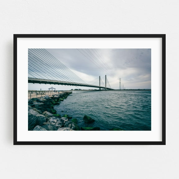 The Indian River Bridge - Bethany Beach Delaware Photography Bridge Coastal Harbor Landscape Architecture Ocean Scenic Black Framed Wall Art Print 5 x 7 inches