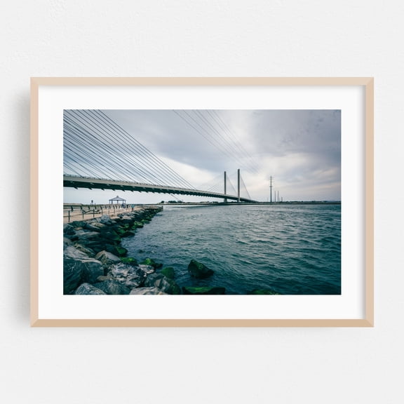 The Indian River Bridge - Bethany Beach Delaware Photography Bridge Coastal Harbor Landscape Architecture Ocean Scenic Oak Framed Wall Art Print 5 x 7 inches