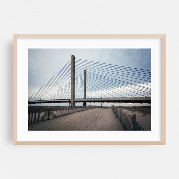 Indian River Bridge, Bethany - Bethany Beach Delaware Photography Bridge Architecture Minimalist Coastal Beach Landscape Modern Art Oak Framed Wall Art Print 5 x 7 inches
