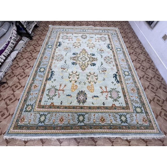 Indian Rug Palace Traditional Knotted Area Rug, 7.8 x 10.2 Feet, Fringed