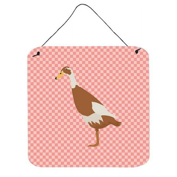 Indian Runner Duck Pink Check Wall or Door Hanging Prints, 6 x 6 in.