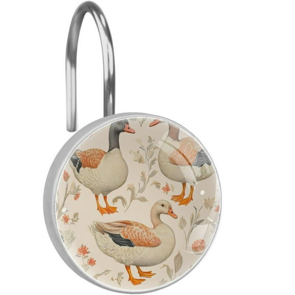 Indian Runner Ducks Florals Shower Curtain Hooks Round Crystal Glass, Set of 12 Shower Curtain Rings - Shower Hooks for Curtain Shower Rings