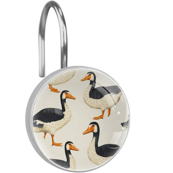 Indian Runner Ducks Shower Curtain Hooks Round Crystal Glass, Set of 12 Shower Curtain Rings - Shower Hooks for Curtain Shower Rings