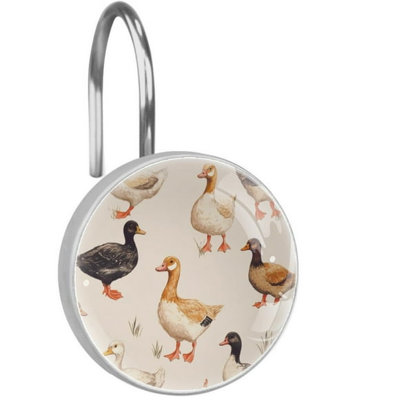Indian Runner Ducks Shower Curtain Hooks Round Crystal Glass, Set of 12 Shower Curtain Rings - Shower Hooks for Curtain Shower Rings