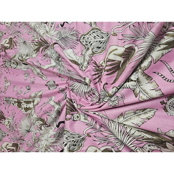 Indian Running Fabric 5 Yard Cotton Dressmaking Fabric Pink Animal Cotton Sewing