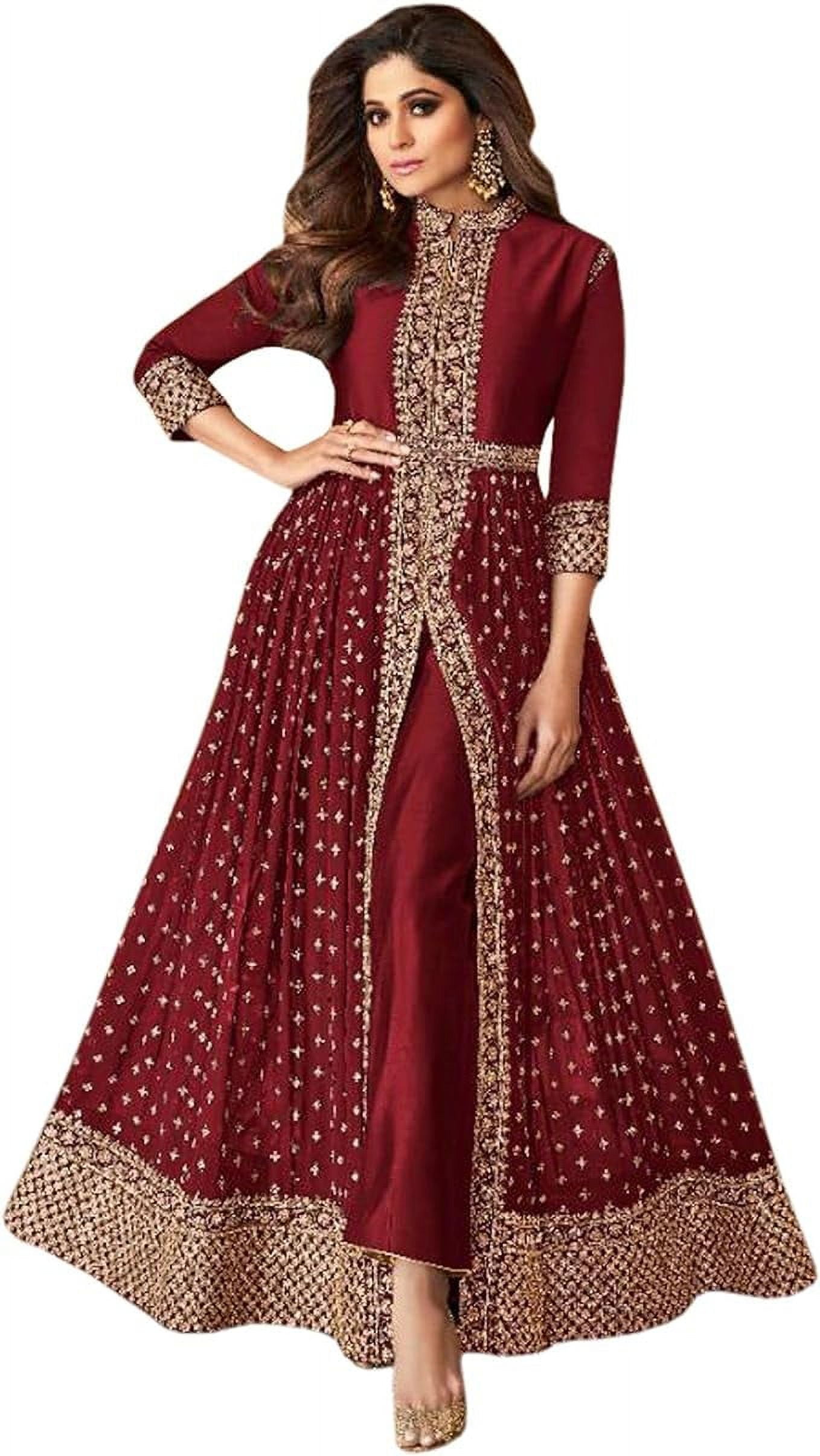 Indian Salwar Kameez Dress Bollywood Designer Pakistani Slit Anarkali Gown  Suits ( Red, XXS - 34 ) - Walmart.com