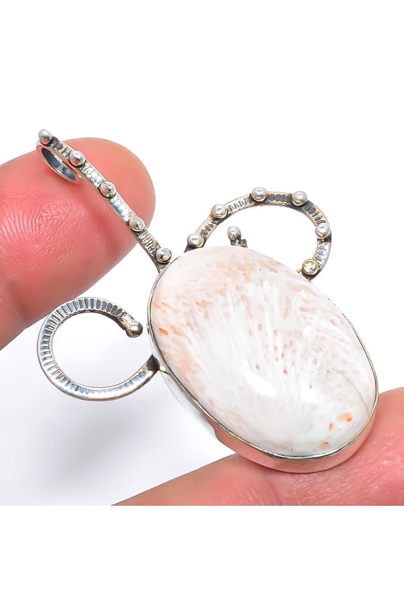 Indian Scolecite Handmade 925 Sterling Silver Pendant Jewelry 2.05" T52, Scolecite Pendant, Christmas Gift, New Year Sale, Gemstone Silver Jewelry