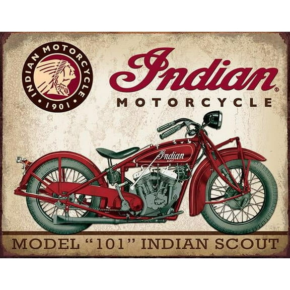 Indian Scout Motorcycle Vintage Embossed Tin Wall Décor 12.5" x 16"