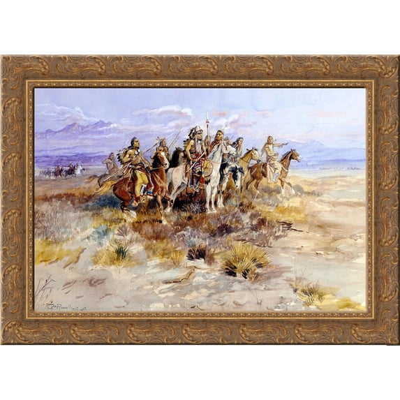 Indian Scouting Party 24x18 Gold Ornate Wood Framed Canvas Art by Charles M. Russell