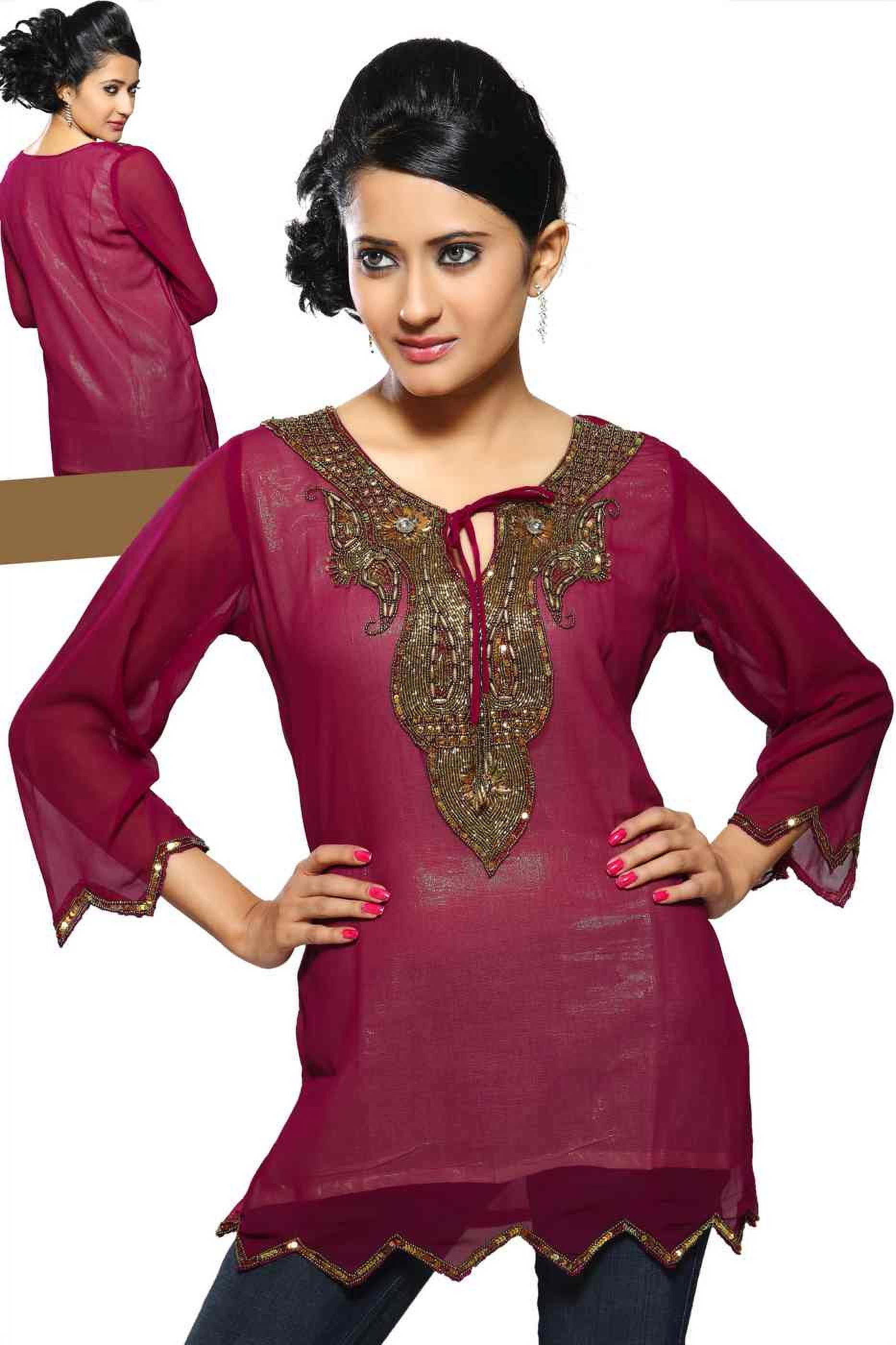 Indian Selections-Fine Georgette Kurti w/ handcrafted neckline and ...