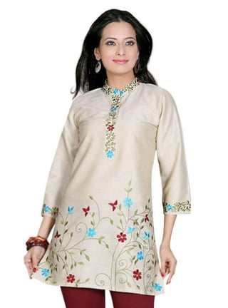 Blue 3/4 sleeve Indian Printed Kurti Tunic Women Kurta-X-Large