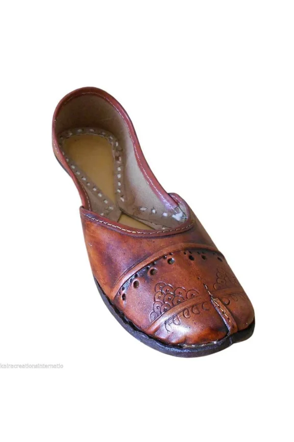 Indian Shoes Women Handmade Leather Mojaries Jutties Flats Punjabi Mojari US 5.5
