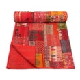 thumbnail image 1 of Indian Silk Kantha Quilt, Kantha Bed Cover, Handmade Kantha Bedspread Blanket ,Kantha Blanket&nbsp;Size - King - 108" x 108", 1 of 3