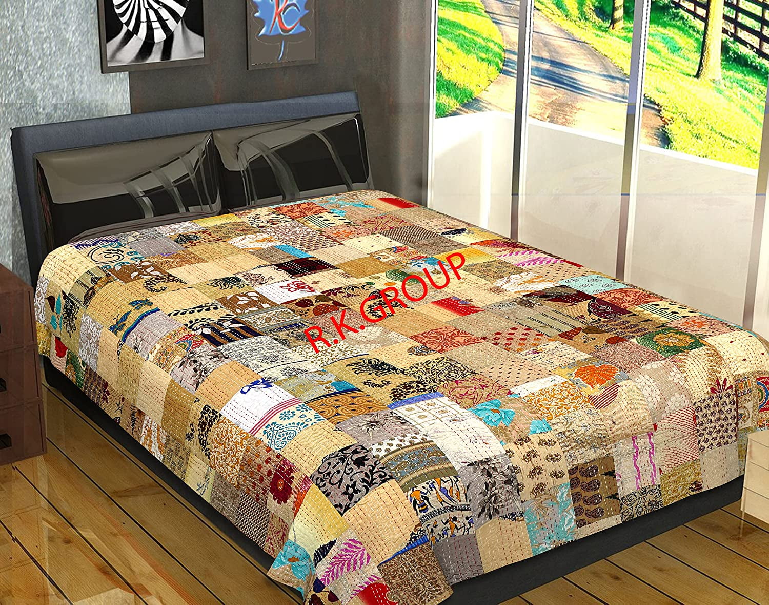 Vintage Kantha Throw Indian Sari Patchwork Quilt - A Wedding Gift