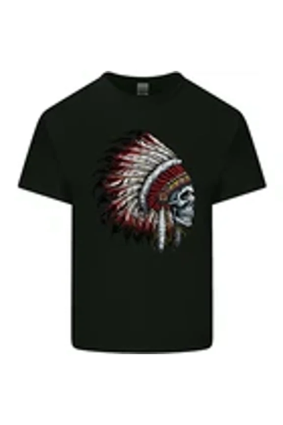 Indian Skeleton Headdress Biker Motorcycle Graphic Cotton Top Unisex T-Shirt, up to size 5XL
