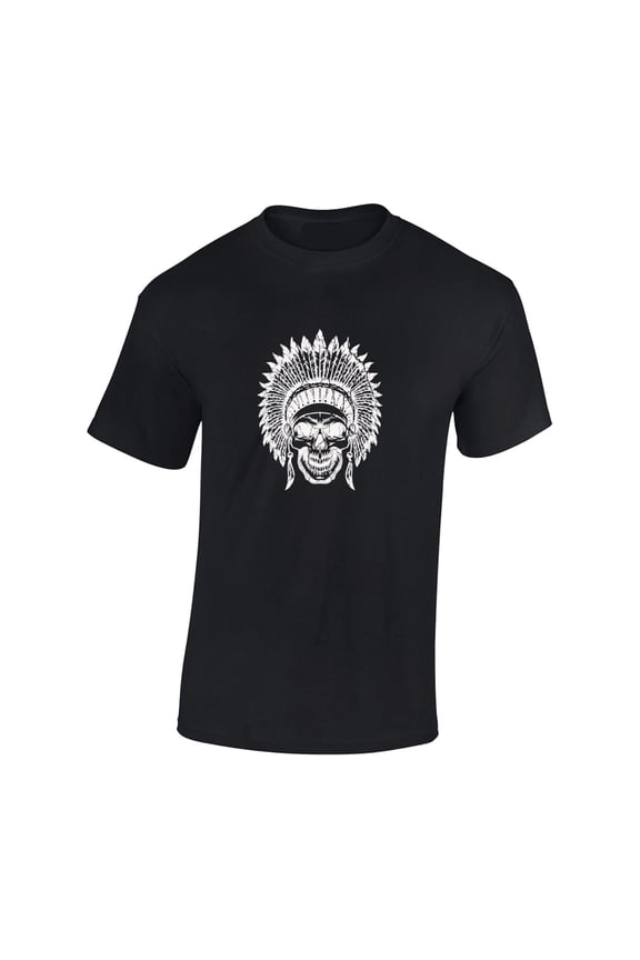Indian Skull Native American Graphic Tees, Pattern printing,Cool Style T-Shirt,Round neck,Classic,cotton,black,S-5XL