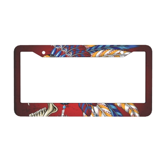 Indian Skull Tribal Chief Car License Plate Frame Aluminum Decorative Auto Tag License Plates Holder 2 Holes