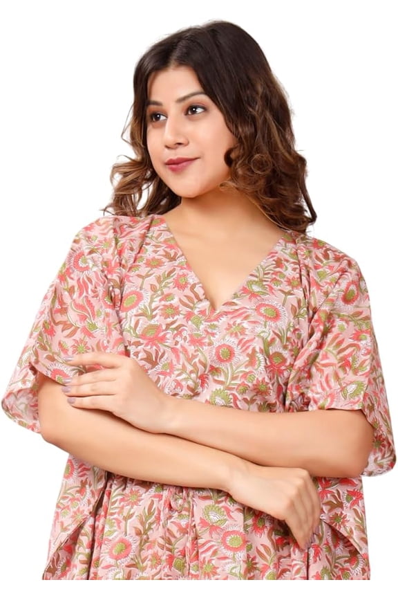 Indian Soft Cotton Kaftan, Dress, Block Print Caftan, Maxi Dress, Beach Cover Up, Boho Kaftan Gift for Her Multicolor