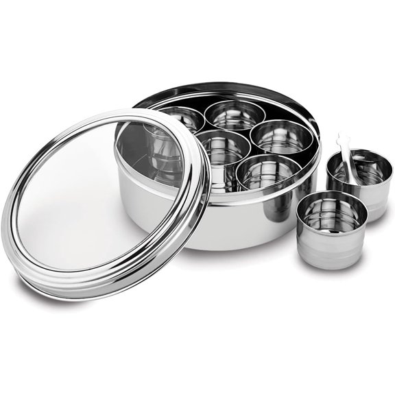 Indian Spice Box - 7 Containers, Stainless Steel Masala Dabba, Large Kitchen Spice Box