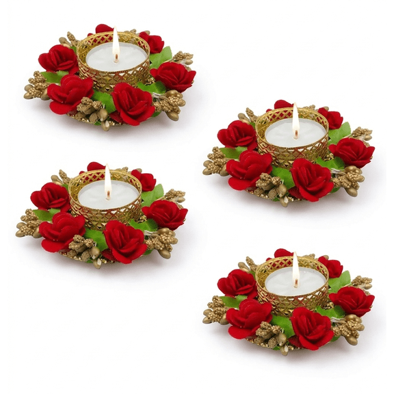 Indian Store01 Handmade Red Tealight Candle Holder for Tabletop, set of 4