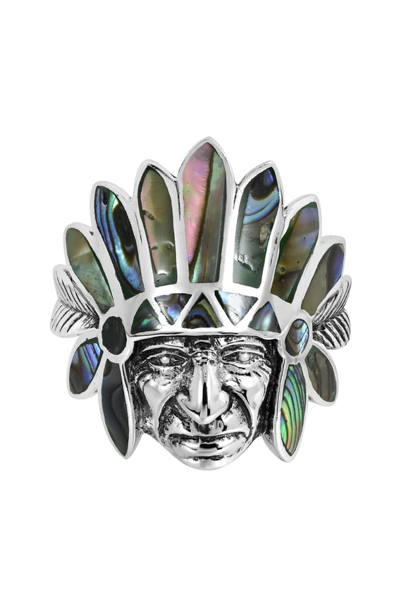 Indian Style Abalone Inlay .925 Silver Ring-10