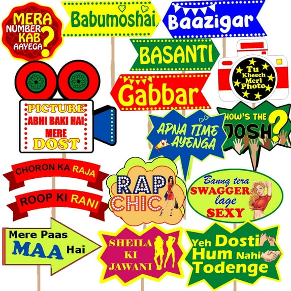 Indian Style Desi Wedding Photo Booth Props & Bollywood Style Wedding Party Props Photo Booth DIY Kit for Party (16 Pieces)