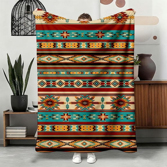 Indian Style Flannel Blanket, Super Soft Warm Throw for Home Office Camping Picnic, Perfect Gift for Holiday Decoration