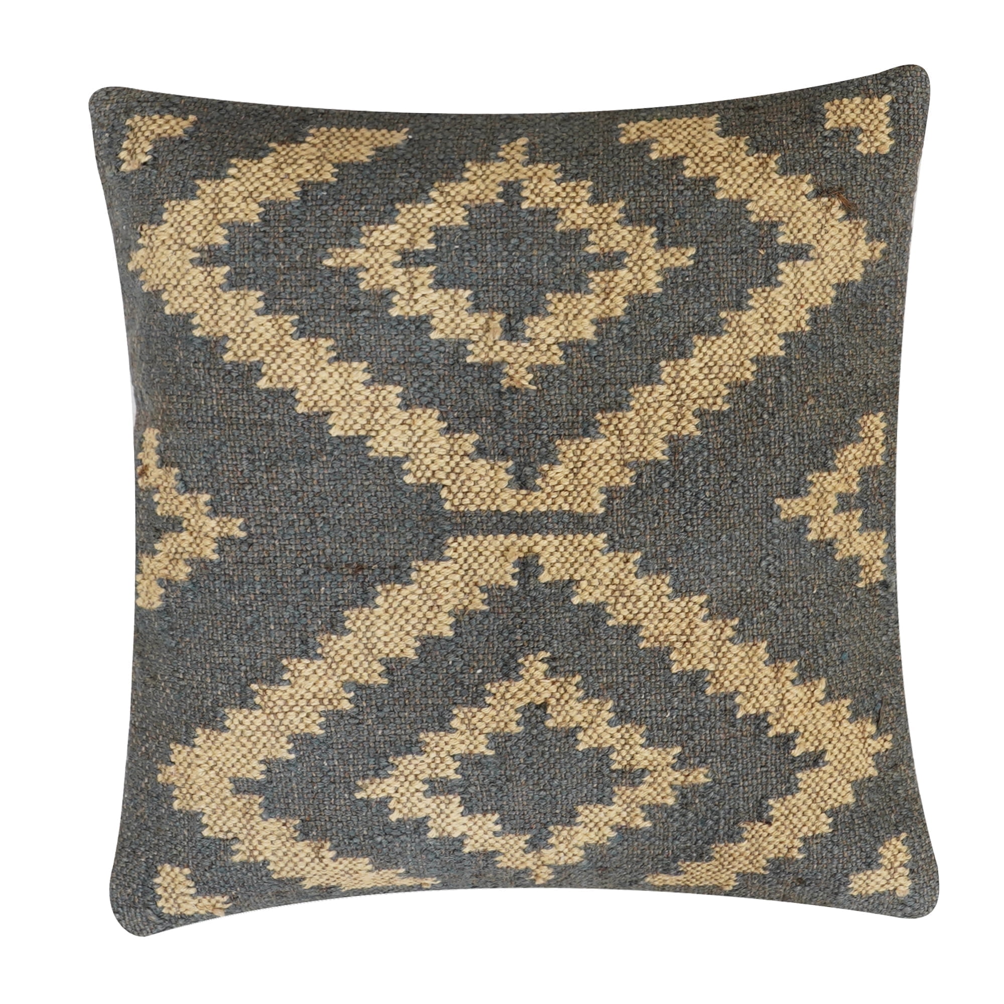 Indian Style Kilim Pillowcase Wool Jute Square Decorative Cushion Cover for Home Bedroom Décor (18")