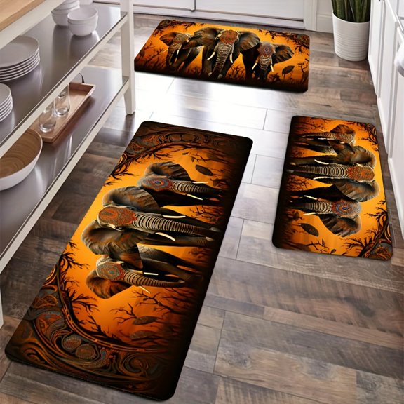 Indian Style Totem African Elephant Ethnic Pattern Rugs, Non-Slip Floor Mats for Living Room Bedroom Kitchen Bathroom Indoor Outdoor