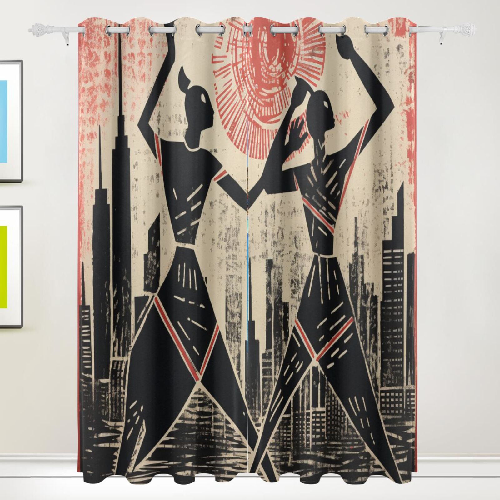 Indian Sun Houses Black Out Curtains 72 Inch Length Curtains for Sliding Glass Doors Bedroom Living Room 2 Pack