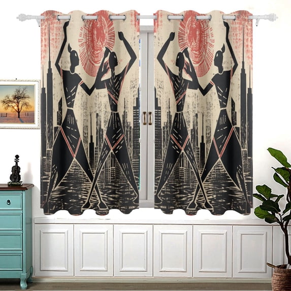 Indian Sun Houses Curtain Black Out Thermal Insulation Curtains Aesthetic 54 Inch Length for Bedroom Living Room 2 panels set